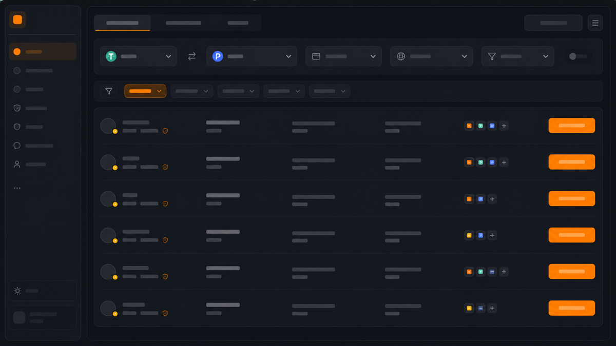 Интерфейс Bybit P2P с заявками продавцов USDT/RUB