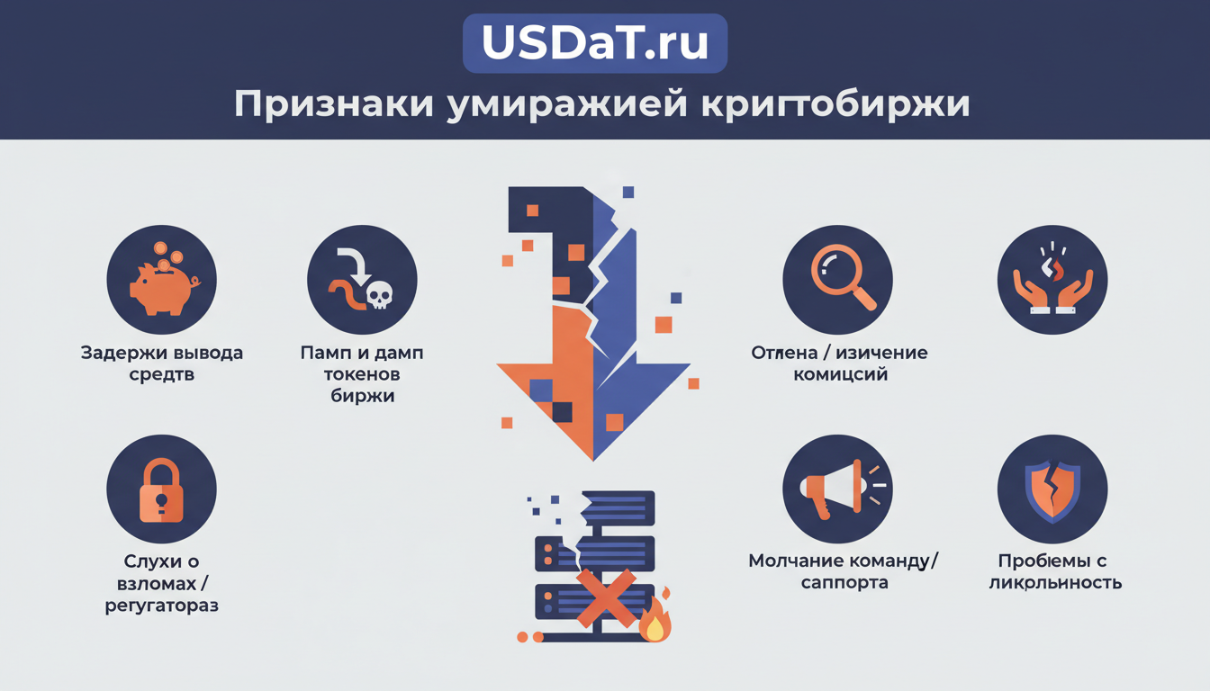 Признаки умирающей криптобиржи — инфографика
