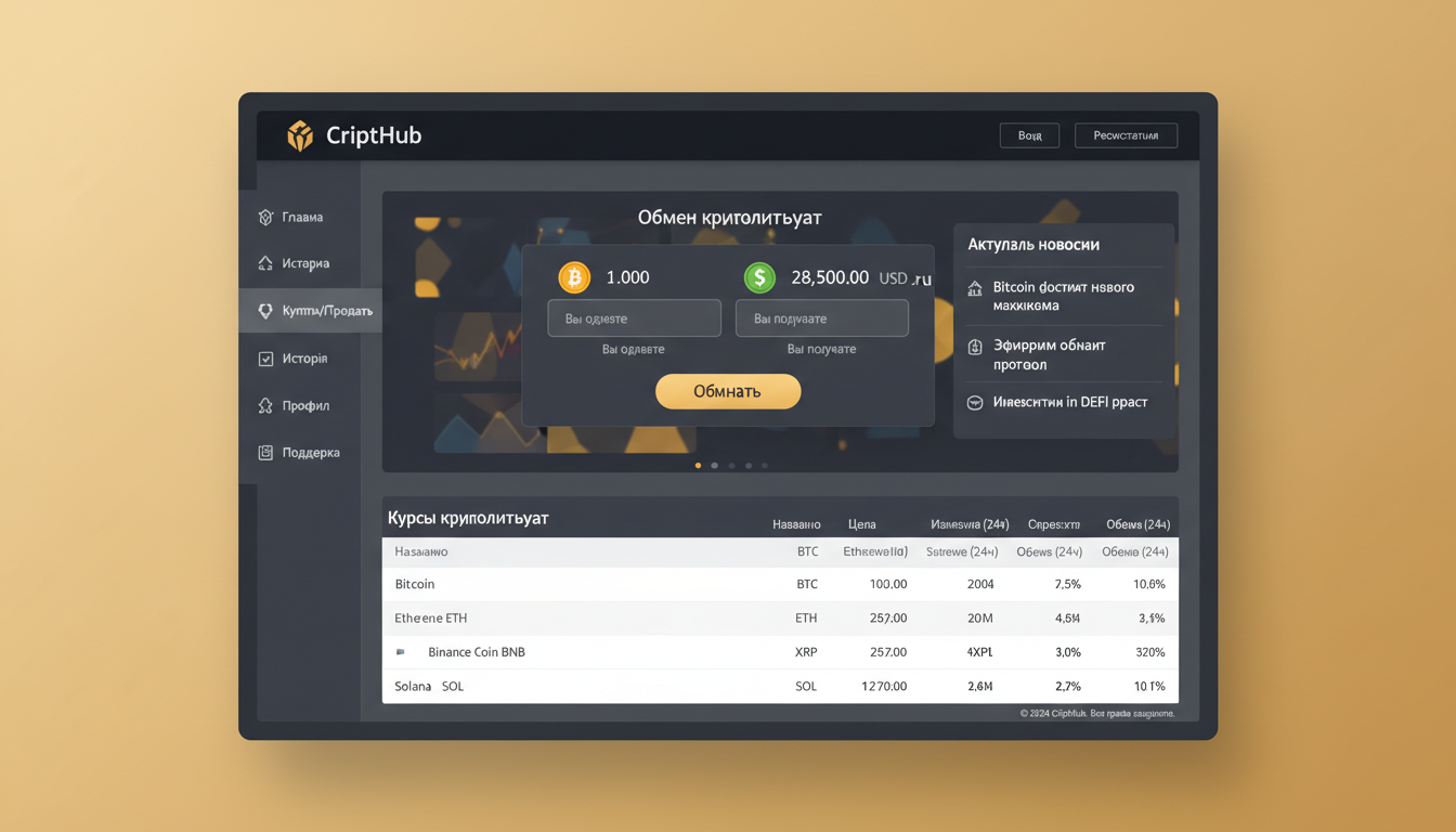 Обменник CriptHub — главная страница сайта