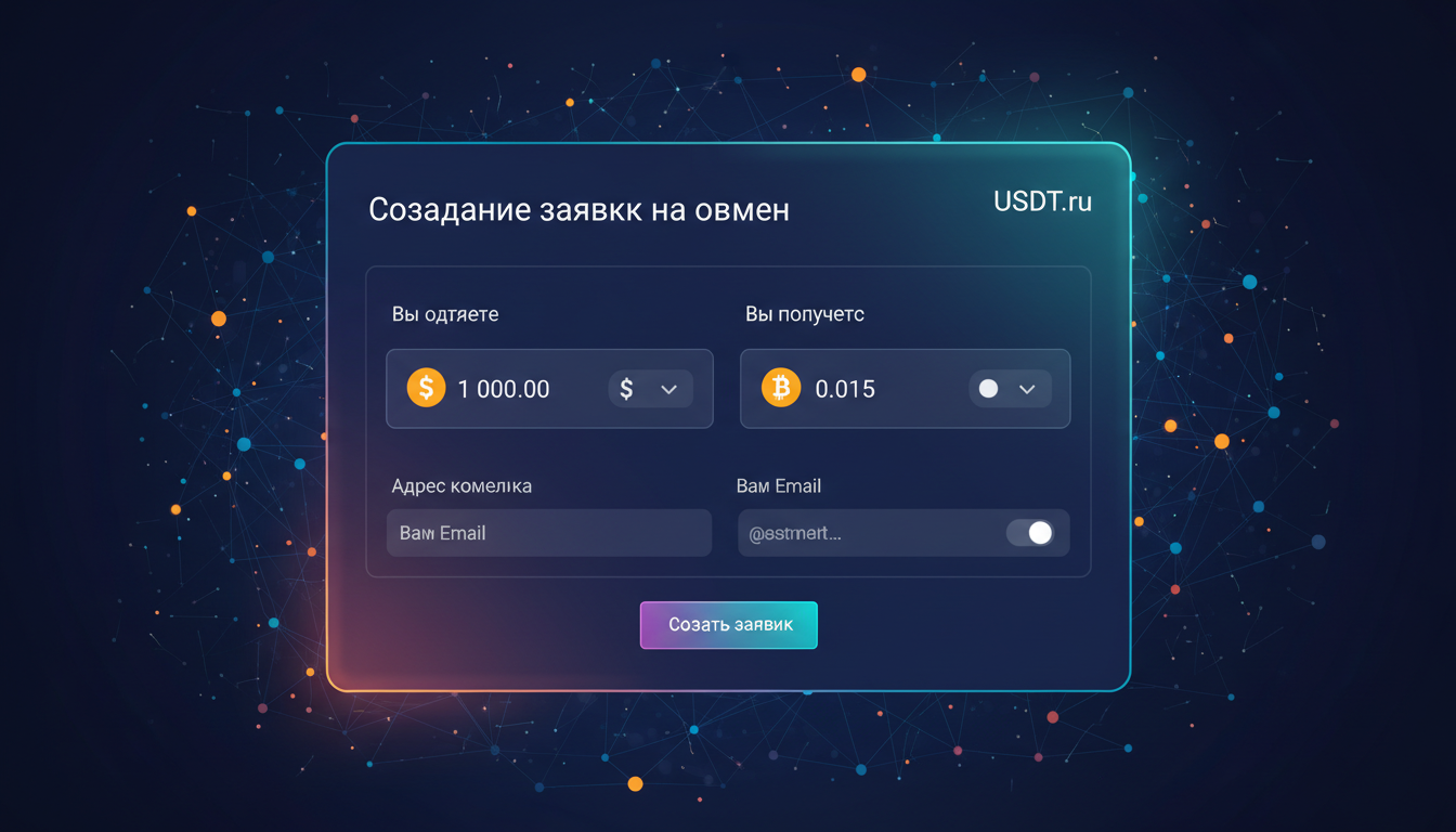 Форма создания заявки в криптообменнике — иллюстрация интерфейса