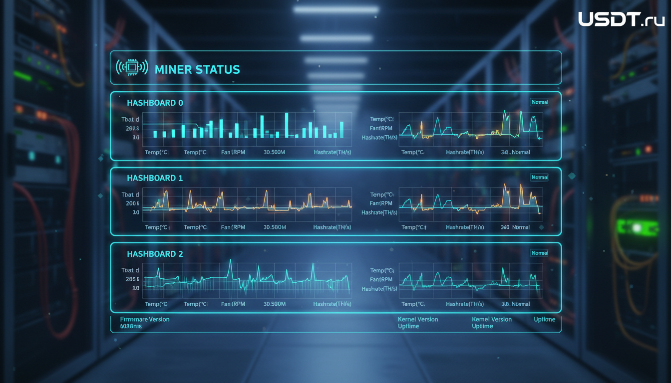 Веб-панель ASIC-майнера: статус хешплат (иллюстрация интерфейса)