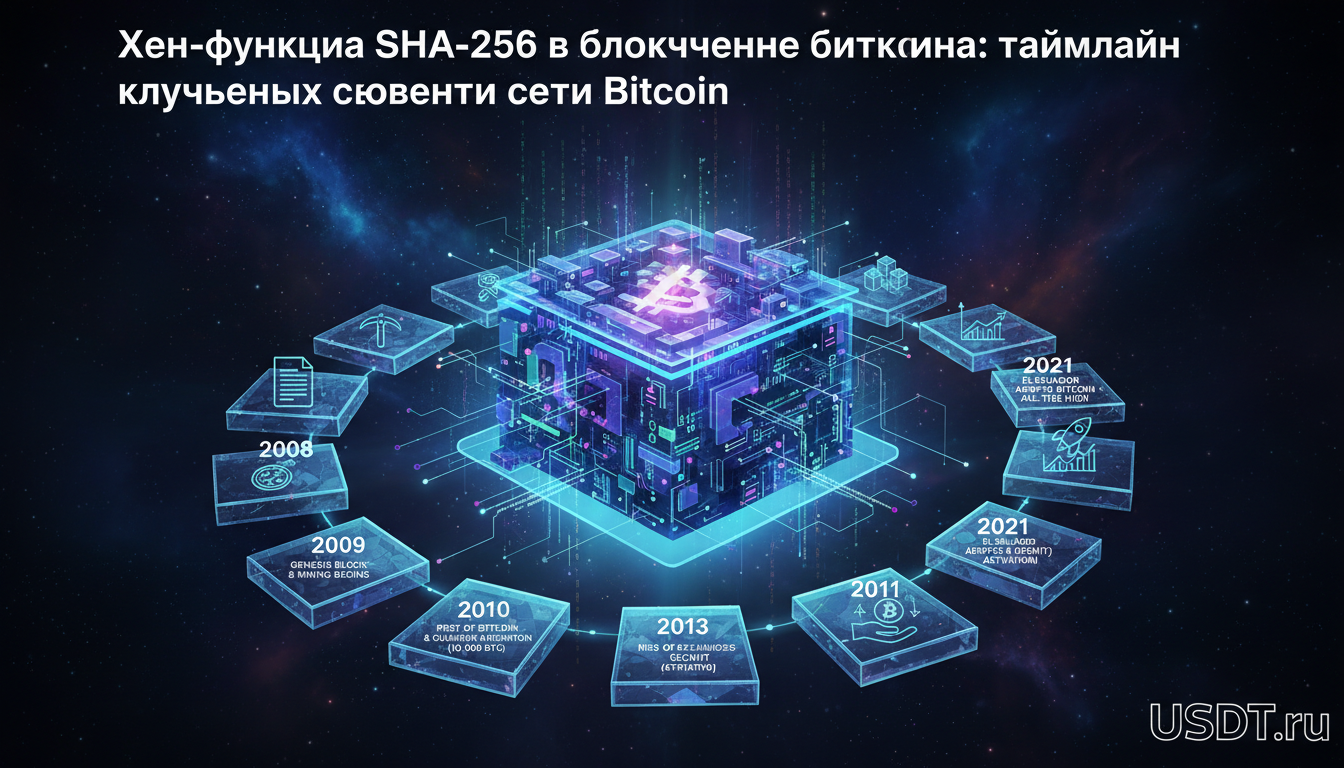 Хеш-функция SHA-256 в блокчейне биткоина: таймлайн ключевых событий сети Bitcoin