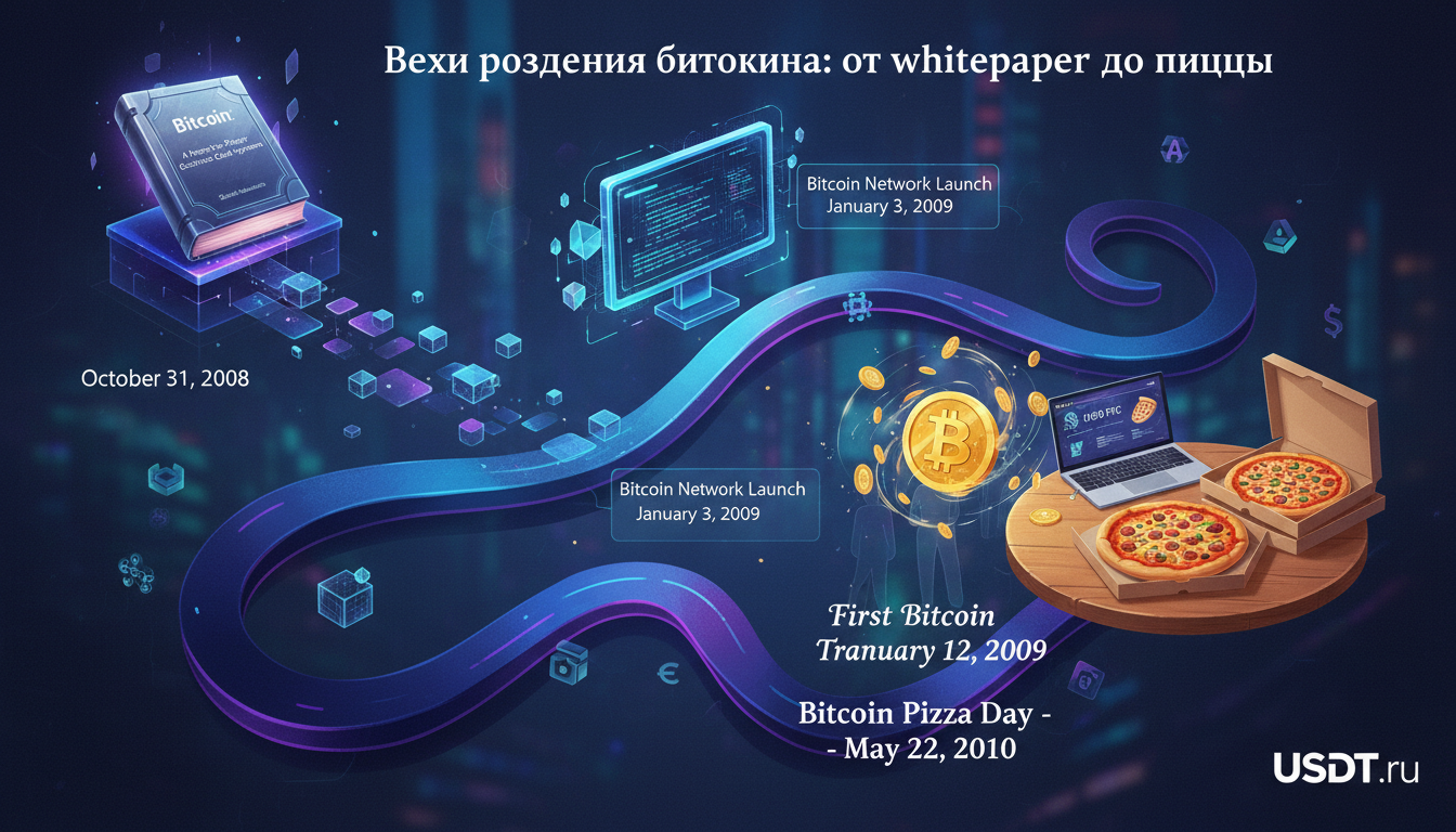Вехи рождения биткоина: от whitepaper до пиццы (инфографика)