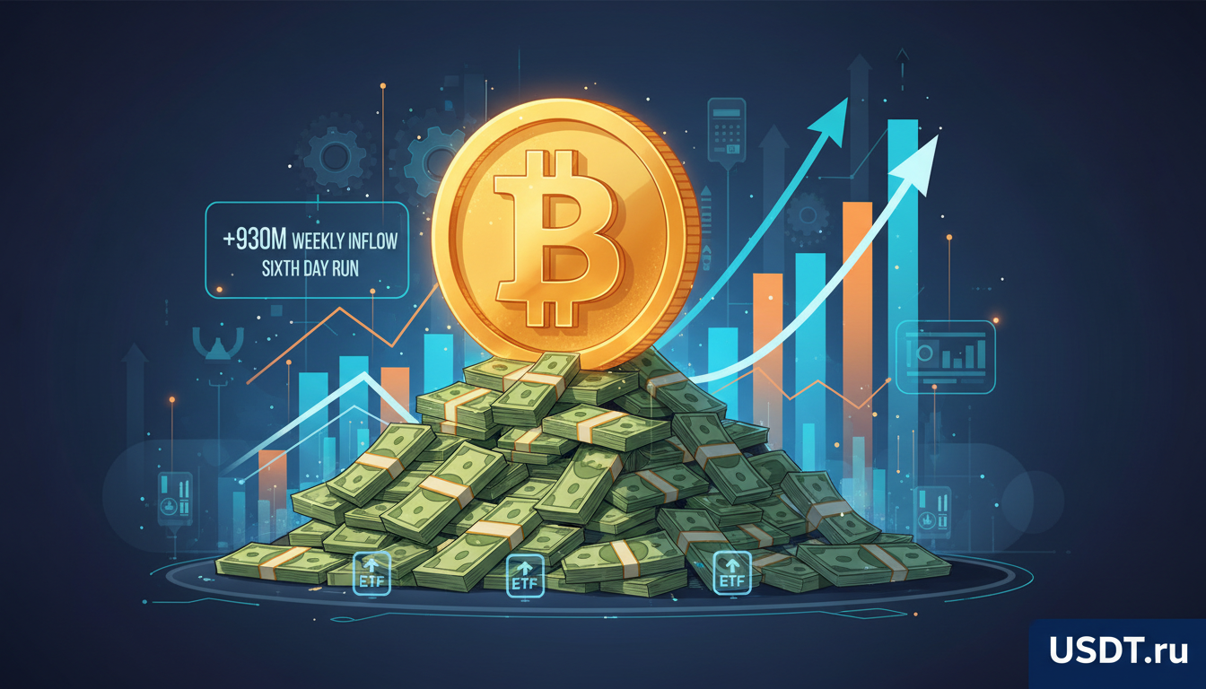 Биткоин-ETF продолжают рост: шестой день притока — $930 млн за неделю