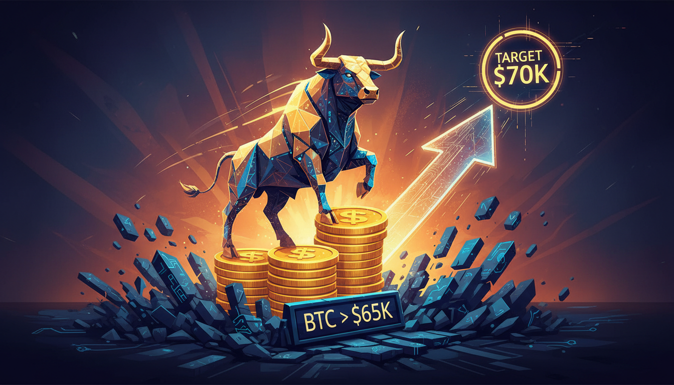 Биткоин сохраняет уровень выше $65K на фоне падения акций технологий: быки стремятся к $70K